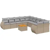 vidaXL Ensemble de salon de jardin 11 pièces avec coussins Beige Poly Rattan