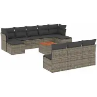 vidaXL Ensemble de salon de jardin 11 pièces avec coussins Gris Poly rotin