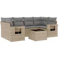 vidaXL Ensemble de salon de jardin 7 pièces avec coussins Beige Poly Rattan