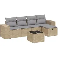 vidaXL Ensemble de salon de jardin 5 pièces avec coussins Beige Poly Rattan