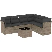 vidaXL Ensemble de salon de jardin 7 pièces avec coussins Gris Poly rotin
