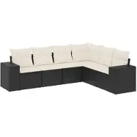 vidaXL Ensemble de salon de jardin 6 pièces avec coussins noir poly rotin