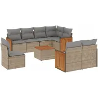 vidaXL Ensemble de salon de jardin 9 pièces avec coussins beige Poly rotin