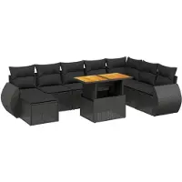 vidaXL Salon de jardin 9 pcs avec coussins noir résine tressée