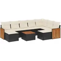 vidaXL Ensemble de 10 canapés de jardin avec coussins noir poly rotin