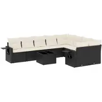 vidaXL Ensemble de 10 canapés de jardin avec coussins noir poly rotin
