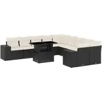 vidaXL Ensemble de salon de jardin 11 pièces avec coussins noir poly rotin