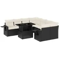 vidaXL Ensemble de salon de jardin 9 pièces avec coussins noir poly rotin