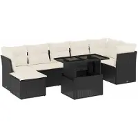vidaXL Ensemble de jardin canapé 8 pièces avec coussins noir poly rotin