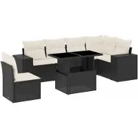 vidaXL Ensemble de salon de jardin 7 pièces avec coussins noir poly rotin