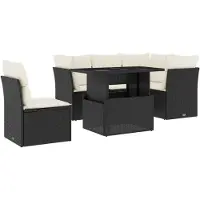 vidaXL Ensemble de salon de jardin 6 pièces avec coussins noir poly rotin