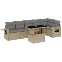 vidaXL Ensemble de salon de jardin 7 pièces avec coussins Beige Poly Rattan