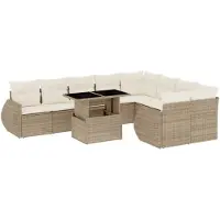 vidaXL Ensemble de salon de jardin 10 pièces avec coussins Beige Poly Rattan