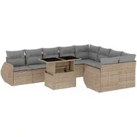 vidaXL Ensemble de salon de jardin 10 pièces avec coussins Beige Poly Rattan