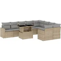 vidaXL Ensemble de salon de jardin 10 pièces avec coussins Beige Poly Rattan