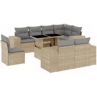 vidaXL Ensemble de salon de jardin 9 pièces avec coussins beige Poly rotin