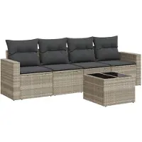 vidaXL Ensemble de salon de jardin 5 pièces avec coussins gris clair Poly rotin