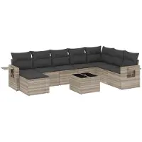 vidaXL Ensemble de salon de jardin 9 pièces avec coussins gris clair Poly rotin