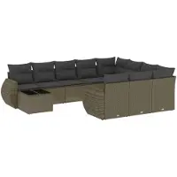 vidaXL Ensemble de salon de jardin 11 pièces avec coussins gris clair Poly rotin