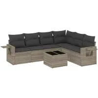 vidaXL Ensemble de salon de jardin 7 pièces avec coussins gris clair Poly rotin