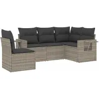 vidaXL Ensemble de salon de jardin 5 pièces avec coussins gris clair Poly rotin