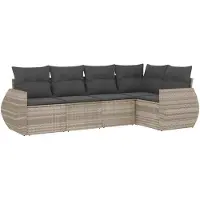 vidaXL Ensemble de salon de jardin 5 pièces avec coussins gris clair Poly rotin