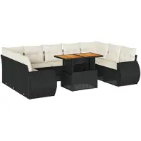 vidaXL Ensemble de 10 canapés de jardin avec coussins noir poly rotin