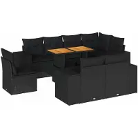vidaXL Ensemble de salon de jardin 9 pièces avec coussins noir poly rotin