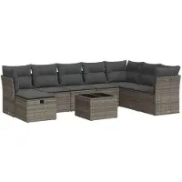 vidaXL Ensemble de salon de jardin 9 pièces avec coussins Gris Poly rotin