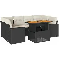 vidaXL Ensemble de salon de jardin 7 pièces avec coussins noir poly rotin