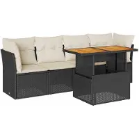 vidaXL Ensemble de salon de jardin 5 pièces avec coussins noir poly rotin