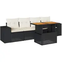 vidaXL Ensemble de salon de jardin 5 pièces avec coussins noir poly rotin