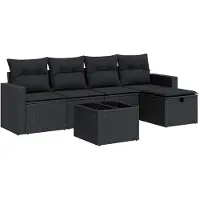 vidaXL Ensemble de salon de jardin 5 pièces avec coussins noir poly rotin
