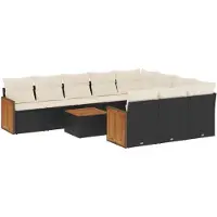 vidaXL Ensemble de salon de jardin 11 pièces avec coussins noir poly rotin