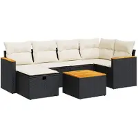 vidaXL Ensemble de salon de jardin 7 pièces avec coussins noir poly rotin