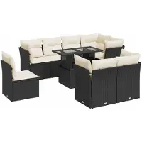 vidaXL Ensemble de salon de jardin 9 pièces avec coussins noir poly rotin