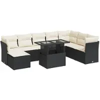 vidaXL Ensemble de salon de jardin 9 pièces avec coussins noir poly rotin