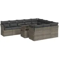 vidaXL Ensemble de salon de jardin 11 pièces avec coussins Gris Poly rotin