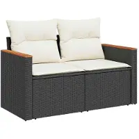 vidaXL Ensemble de salon de jardin 4 pièces avec coussins noir poly rotin
