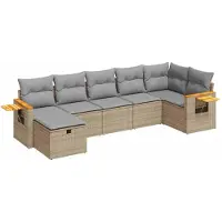 vidaXL Ensemble de salon de jardin 7 pièces avec coussins Beige Poly Rattan