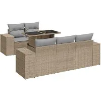 vidaXL Ensemble de salon de jardin 6 pièces avec coussins Beige Poly Rattan
