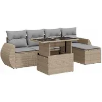 vidaXL Ensemble de salon de jardin 6 pièces avec coussins Beige Poly Rattan