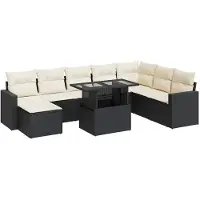 vidaXL Ensemble de salon de jardin 9 pièces avec coussins noir poly rotin