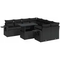 vidaXL Ensemble de salon de jardin 9 pièces avec coussins noir poly rotin