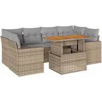 vidaXL Ensemble de salon de jardin 7 pièces avec coussins Beige Poly Rattan