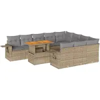 vidaXL Ensemble de salon de jardin 11 pièces avec coussins Beige Poly Rattan