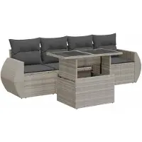 vidaXL Ensemble de salon de jardin 5 pièces avec coussins gris clair Poly rotin
