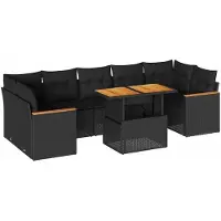 vidaXL Ensemble de jardin canapé 8 pièces avec coussins noir poly rotin