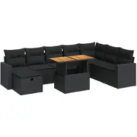 vidaXL Ensemble de salon de jardin 9 pièces avec coussins noir poly rotin
