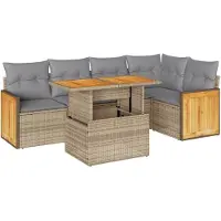 vidaXL Salon de jardin 6 pcs avec coussins beige résine tressée acacia
